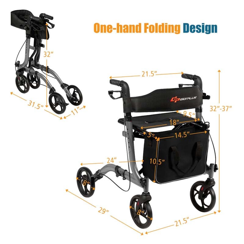 Eletriclife Folding Aluminum Rollator Lightweight Medical Walker