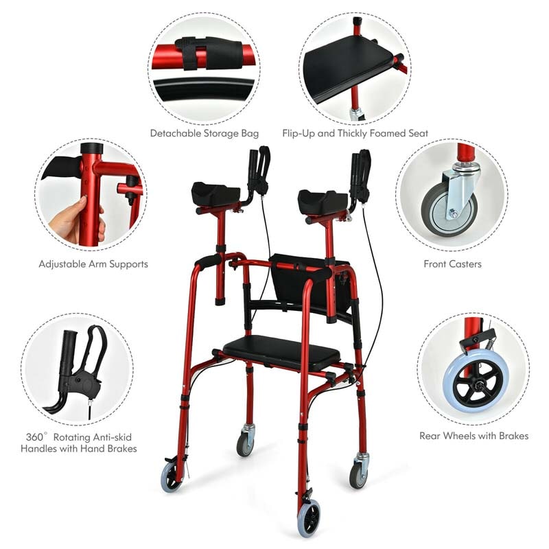 Eletriclife Folding Auxiliary Walker Rollator with Flip-Up Brakes and Seat Bag