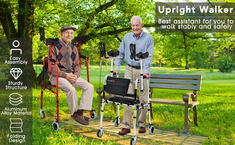 Eletriclife Folding Auxiliary Walker Rollator with Flip-Up Brakes and Seat Bag