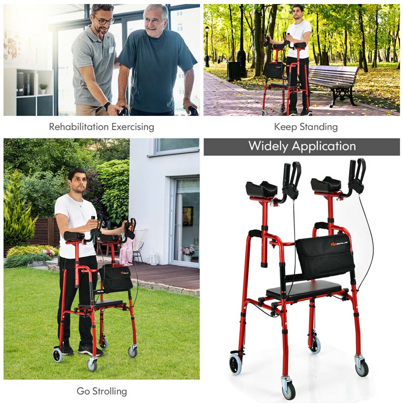Eletriclife Folding Auxiliary Walker Rollator with Flip-Up Brakes and Seat Bag