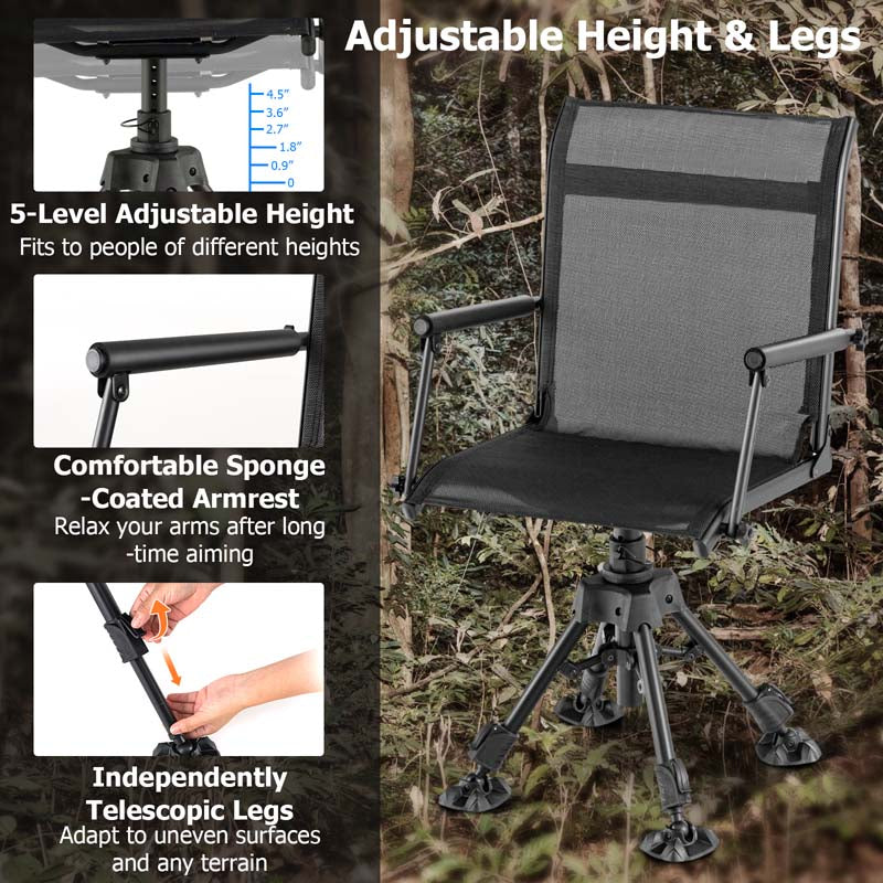 Eletriclife Folding Swivel Patio Chair with 4 Adjustable Leg