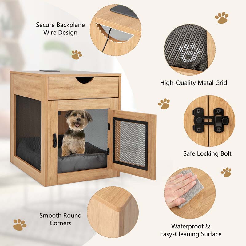 Eletriclife Furniture Style Dog Kennel with Drawer and Removable Dog Bed