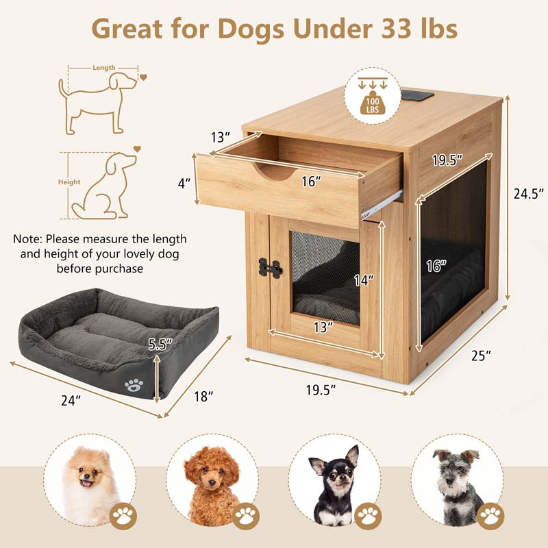 Eletriclife Furniture Style Dog Kennel with Drawer and Removable Dog Bed
