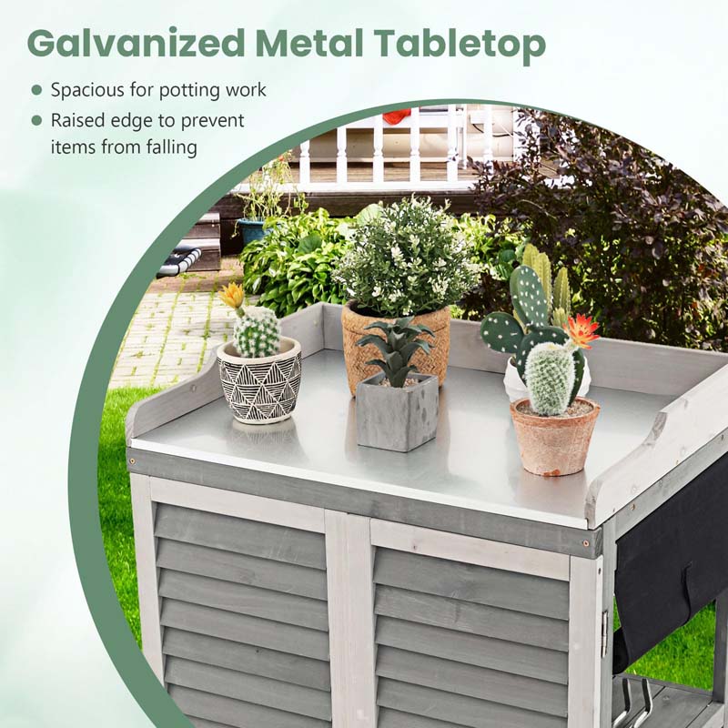 Eletriclife Garden Potting Bench Table with 2 Storage Shelves and Metal Plated Tabletop