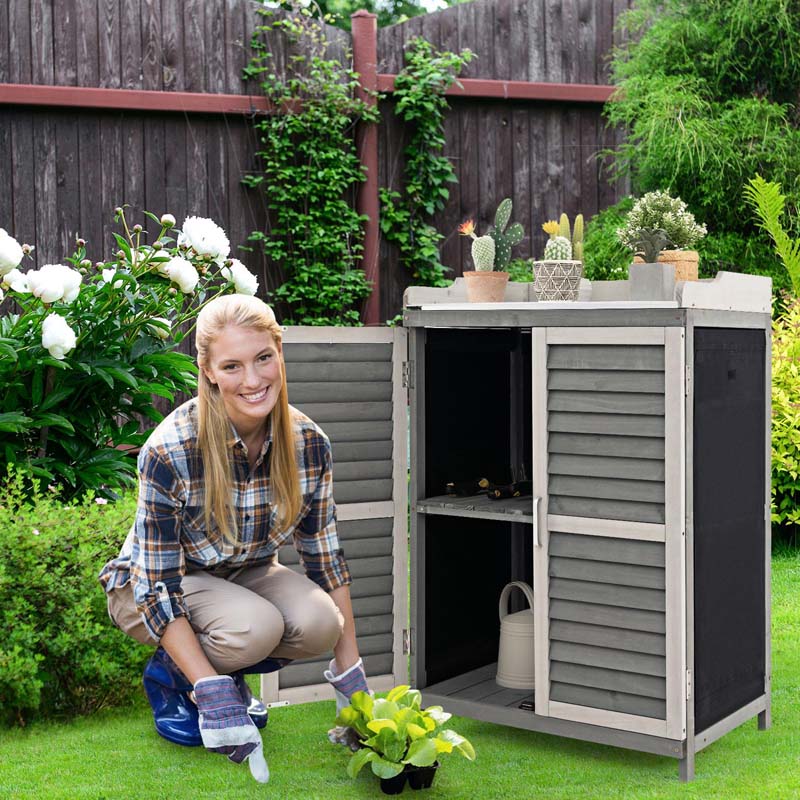 Eletriclife Garden Potting Bench Table with 2 Storage Shelves and Metal Plated Tabletop