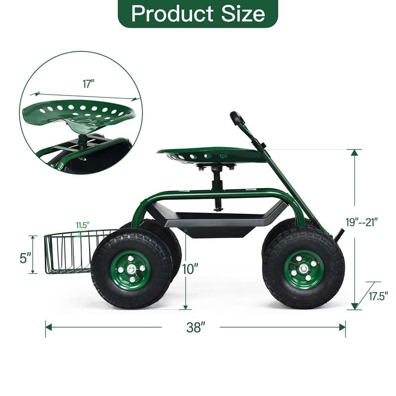 Eletriclife Heavy Duty Garden Cart with Tool Tray and 360 Swivel Seat