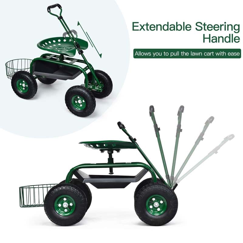 Eletriclife Heavy Duty Garden Cart with Tool Tray and 360 Swivel Seat