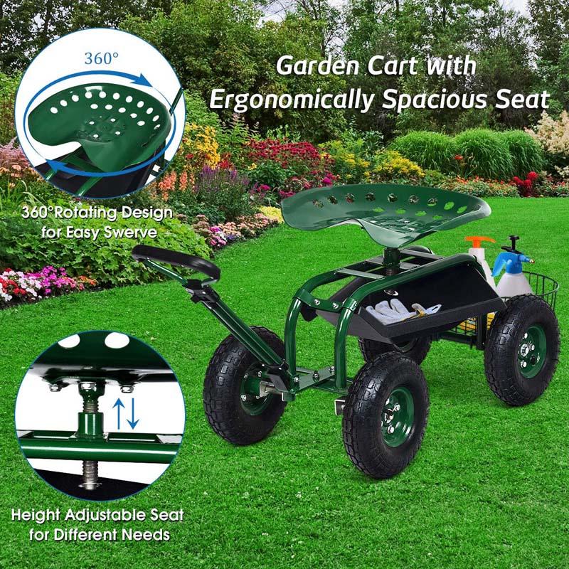 Eletriclife Heavy Duty Garden Cart with Tool Tray and 360 Swivel Seat