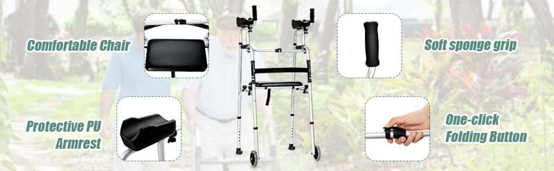 Eletriclife Height Adjustable Rolling Walker With Seat and Armrest Pad