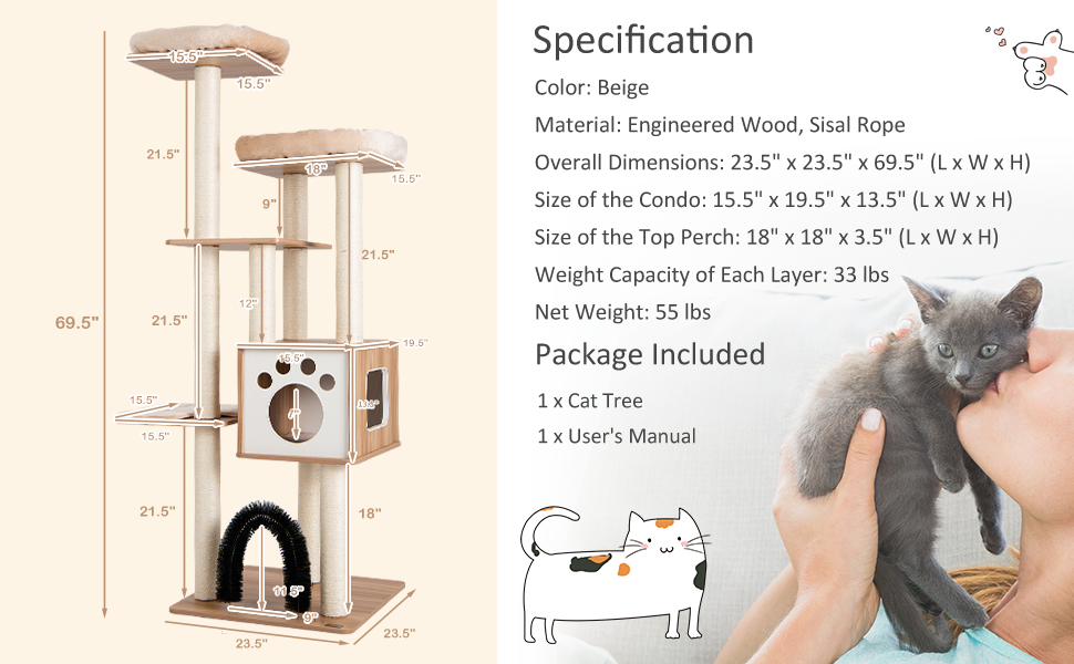 Eletriclife Indoor Cat Tree Tower with Platform Scratching Posts