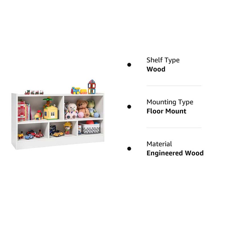 Eletriclife Kids 2-Shelf Bookcase 5-Cube Wood Toy Storage Cabinet Organizer