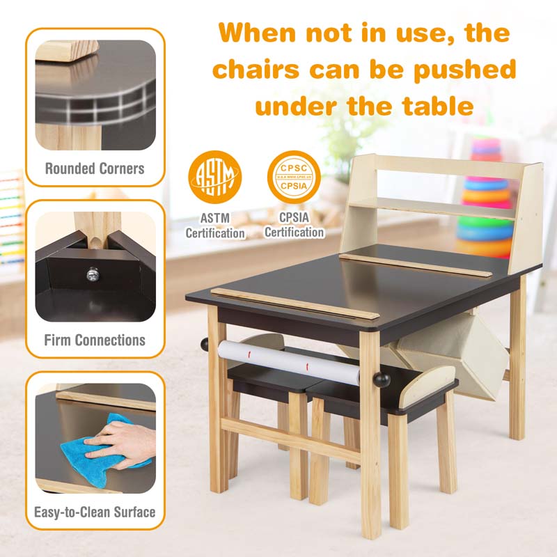 Eletriclife Kids Art Table and Chairs Set with Paper Roll and Storage Bins