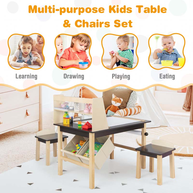 Eletriclife Kids Art Table and Chairs Set with Paper Roll and Storage Bins