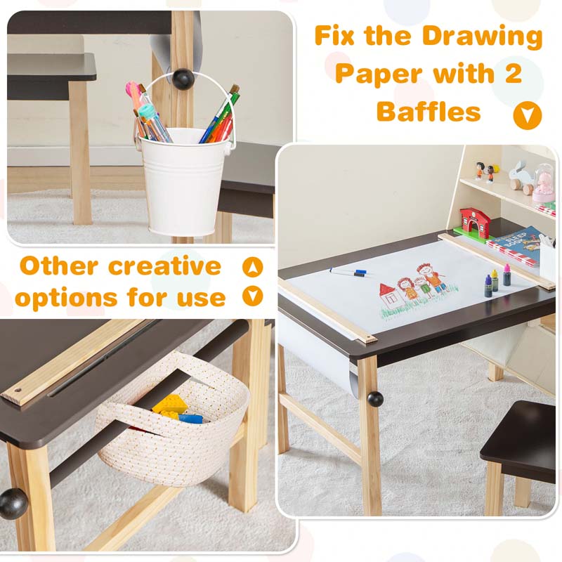 Eletriclife Kids Art Table and Chairs Set with Paper Roll and Storage Bins