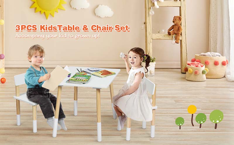 Eletriclife Kids Wooden Table and 2 Chairs Set