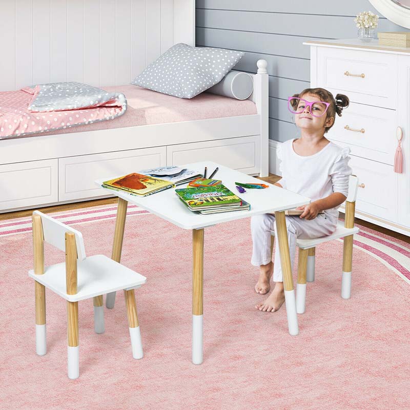 Costway 3-Piece Kids Wood Top Art Table and Chairs Set Drawing Desk with  Paper Roll Storage Shelf Bins HY10122CF - The Home Depot