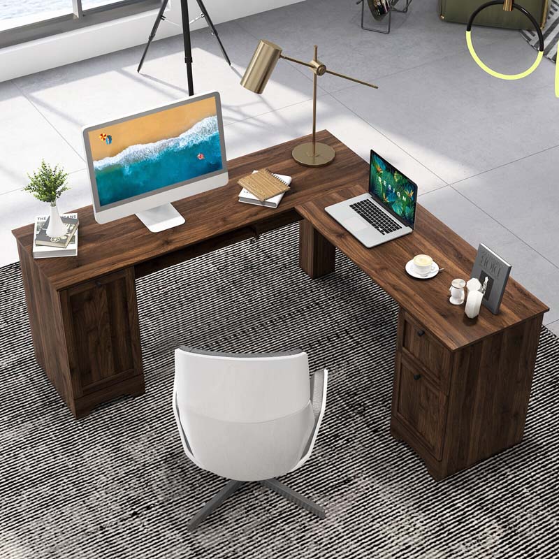 Eletriclife L-Shaped Office Desk with Storage Drawers and Keyboard Tray