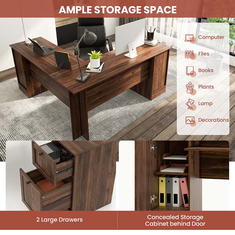 Eletriclife L-Shaped Office Desk with Storage Drawers and Keyboard Tray