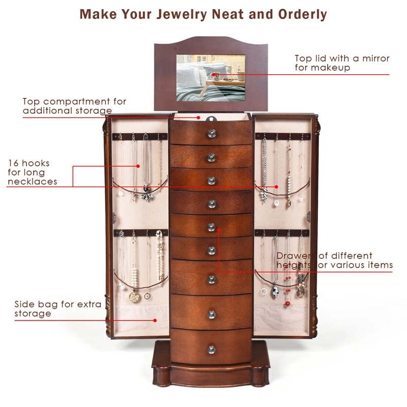 Eletriclife Large Wooden Jewelry Storage Box Organizer