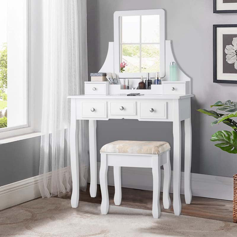 Eletriclife Makeup Vanity Set with Mirror and Cushioned Stool