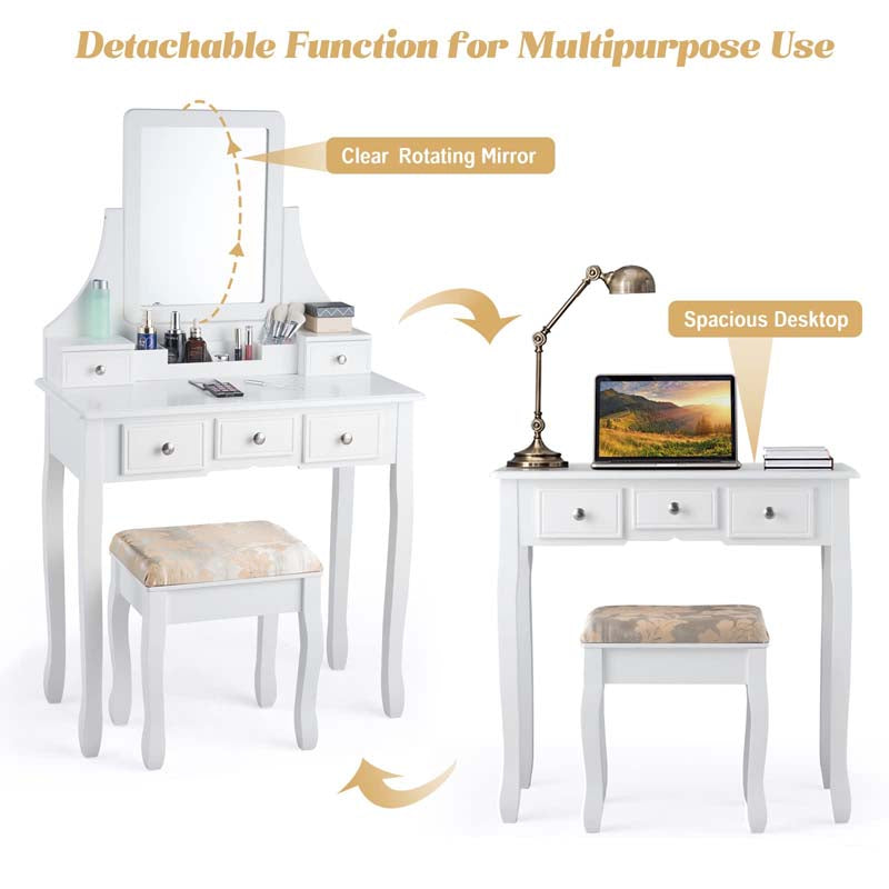 Eletriclife Makeup Vanity Set with Mirror and Cushioned Stool