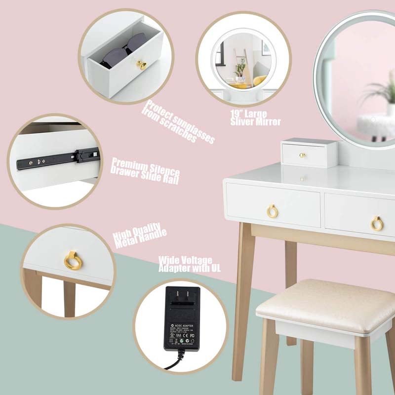Eletriclife Makeup Vanity Table Set with Touch Screen Dimming Mirror