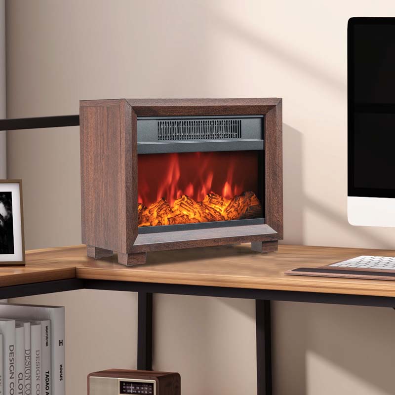 Eletriclife Mini Wooden Space Tabletop Fireplace with Realistic Flame Effect