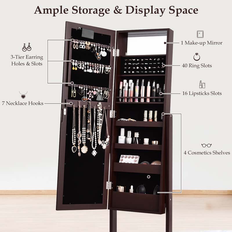 Eletriclife Mirrored Standing Jewelry Armoire Cabinet with LED Lights