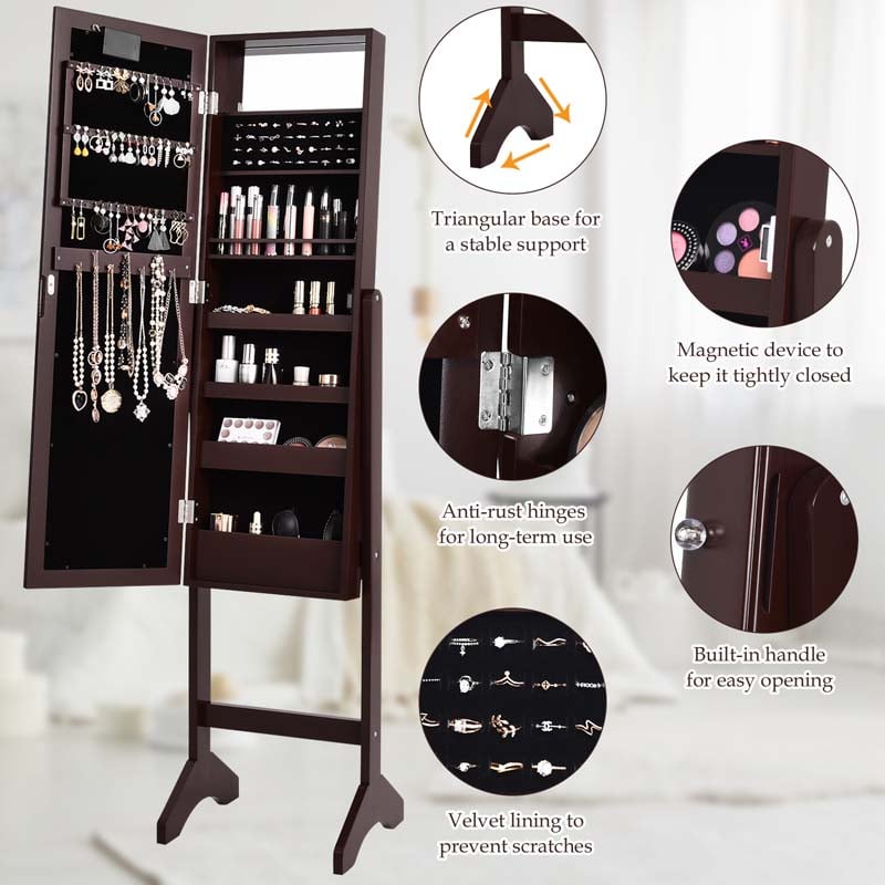 Eletriclife Mirrored Standing Jewelry Armoire Cabinet with LED Lights