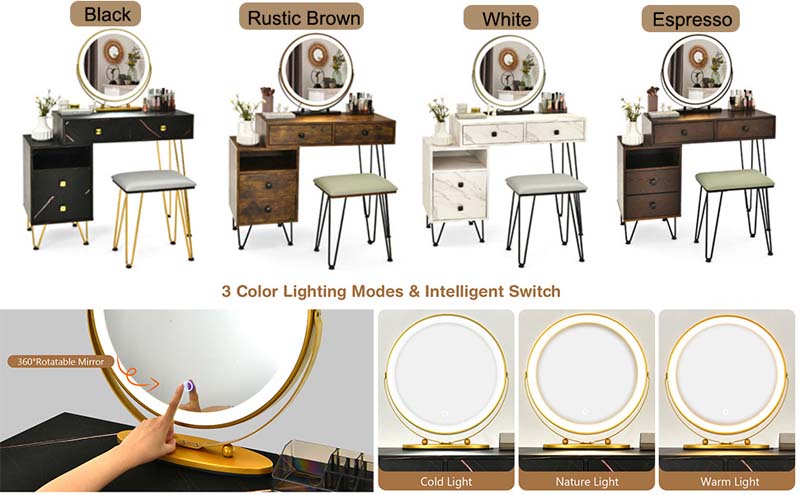 Eletriclife Modern Dressing Table with Storage Cabinet