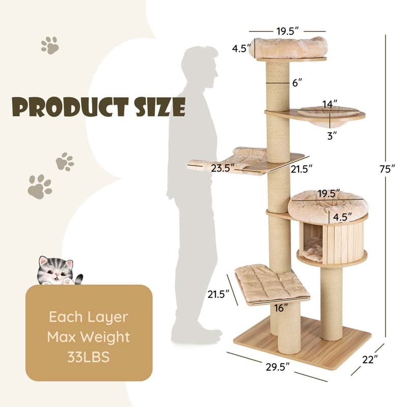 Eletriclife Modern Tall Cat Tree Tower with Scratch Posts and Washable Mats