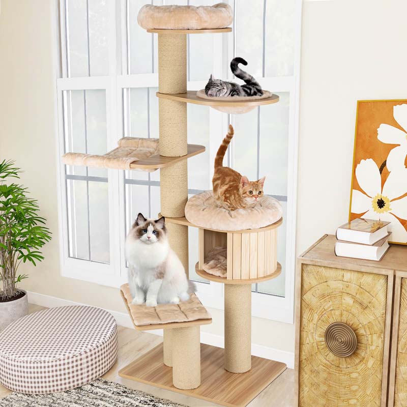 Eletriclife Modern Tall Cat Tree Tower with Scratch Posts and Washable Mats