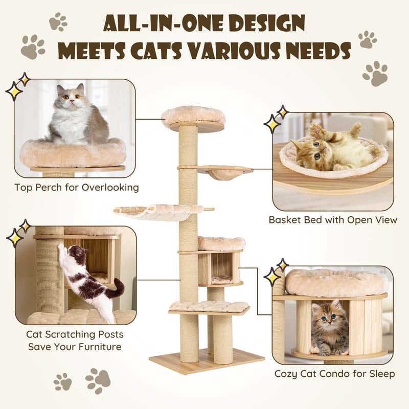 Eletriclife Modern Tall Cat Tree Tower with Scratch Posts and Washable Mats