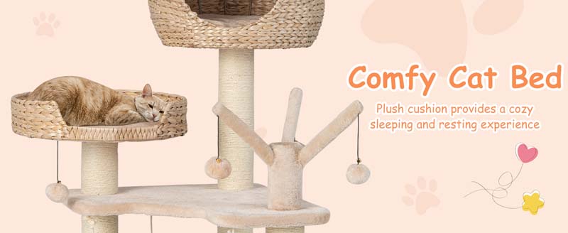 Eletriclife Multi-Level Cat Tree with Condo Hammock and Rotatable Hanging Balls