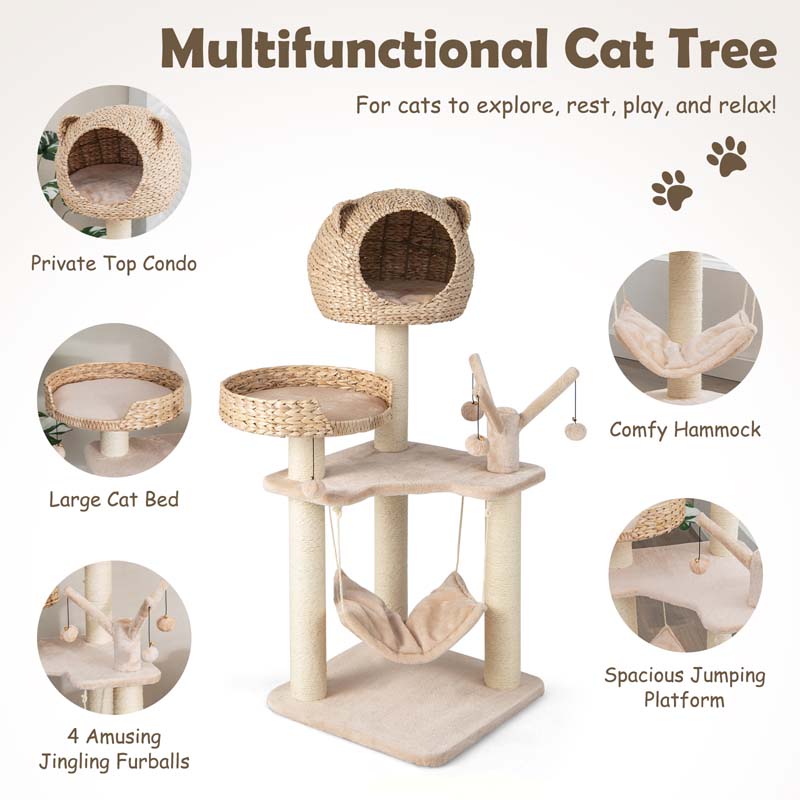 Eletriclife Multi-Level Cat Tree with Condo Hammock and Rotatable Hanging Balls