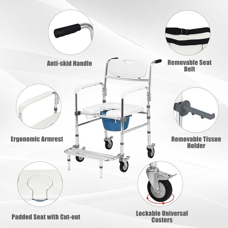 Eletriclife Multifunctional Rolling Commode Chair with Removable Toilet