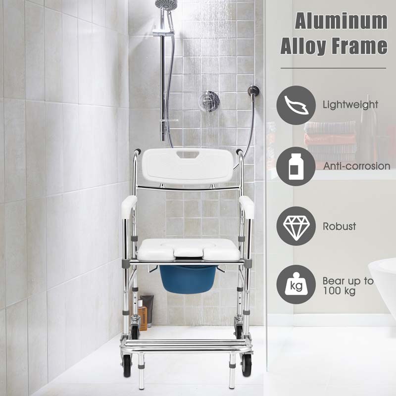 Eletriclife Multifunctional Rolling Commode Chair with Removable Toilet