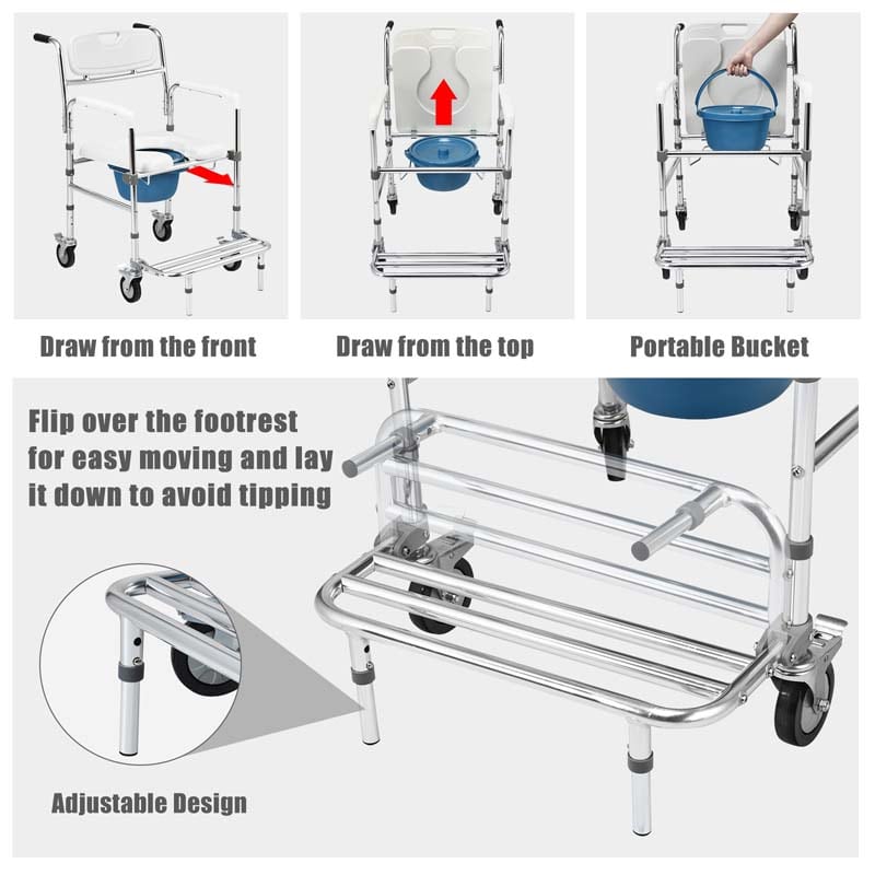 Eletriclife Multifunctional Rolling Commode Chair with Removable Toilet