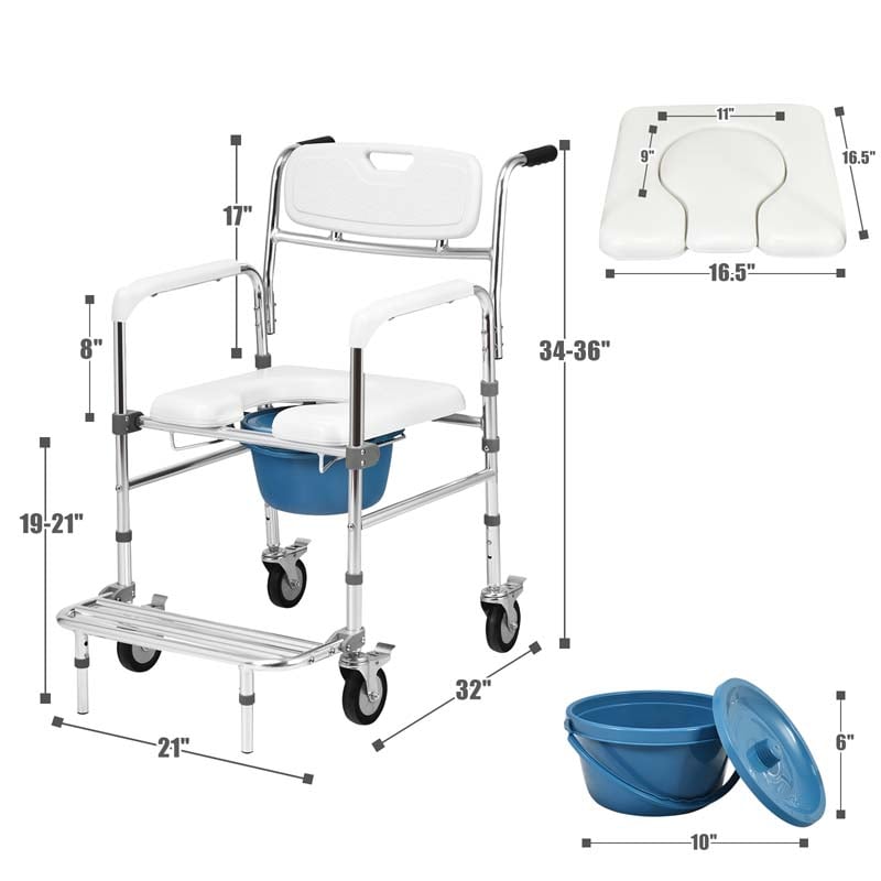 Eletriclife Multifunctional Rolling Commode Chair with Removable Toilet