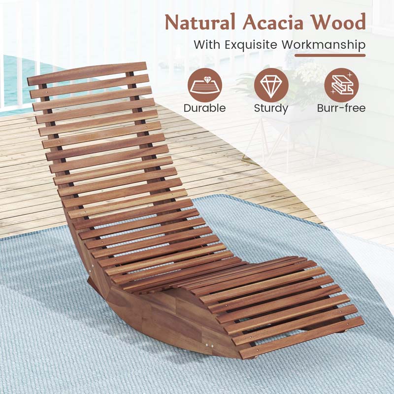 Eletriclife Outdoor Acacia Wood Rocking Chair with Widened Slatted Seat and High Back