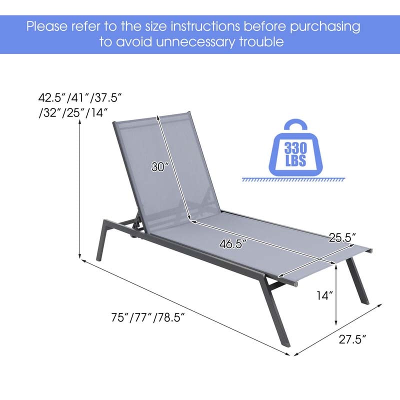 Eletriclife Outdoor Adjustable Chaise Lounge Chair with Lay Flat Position and Quick-Drying Fabric