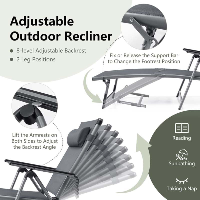 Eletriclife Outdoor Aluminum Chaise Lounge Chair with Quick-Drying Fabric