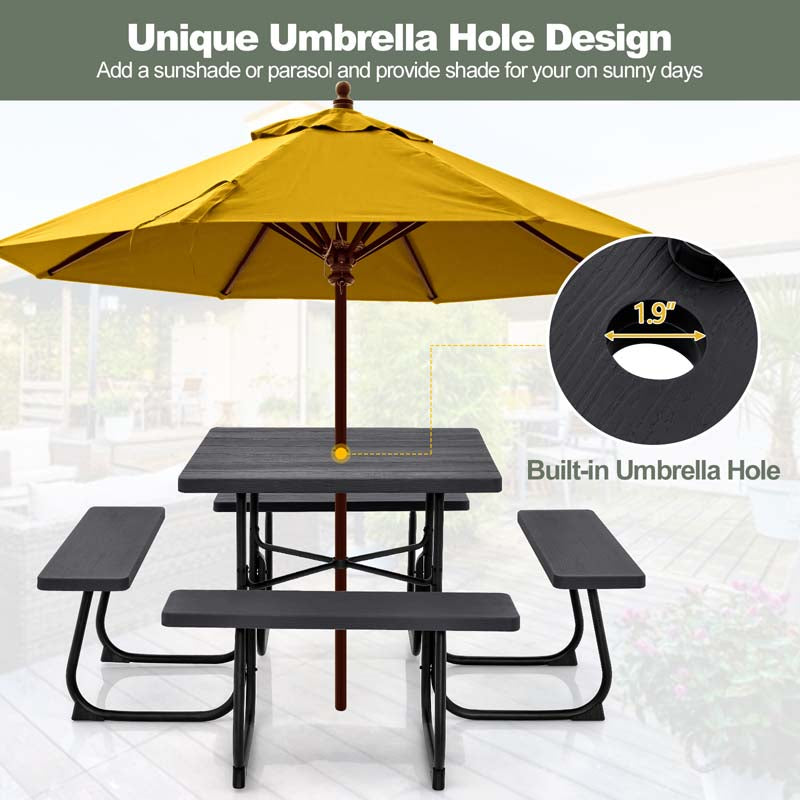 Eletriclife Outdoor Picnic Table with 4 Benches and Umbrella Hole