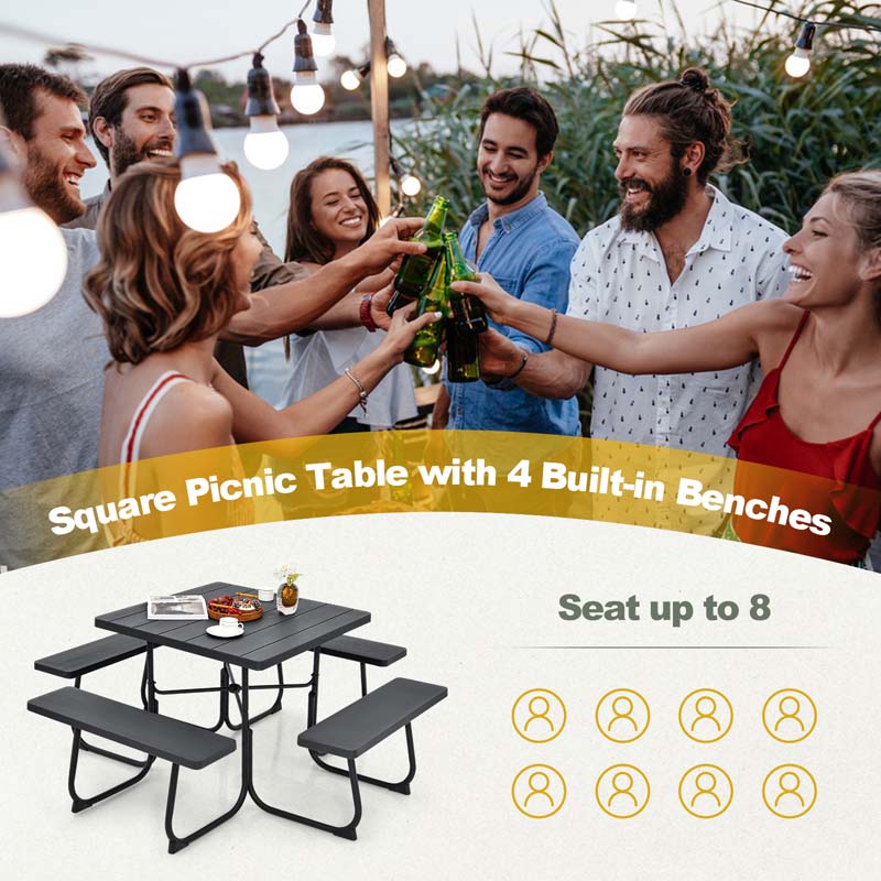 Eletriclife Outdoor Picnic Table with 4 Benches and Umbrella Hole