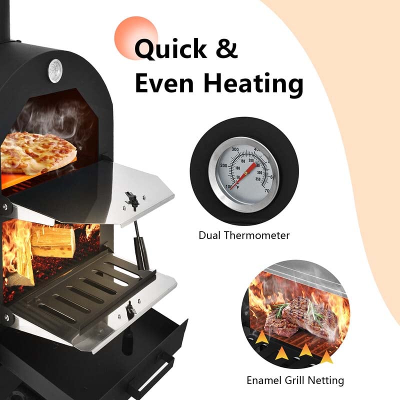 Eletriclife Outdoor Pizza Oven Wood Fire Pizza Maker Grill with Waterproof Cover