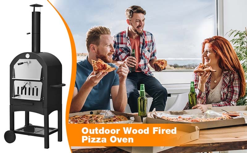 Eletriclife Outdoor Pizza Oven Wood Fire Pizza Maker Grill with Waterproof Cover