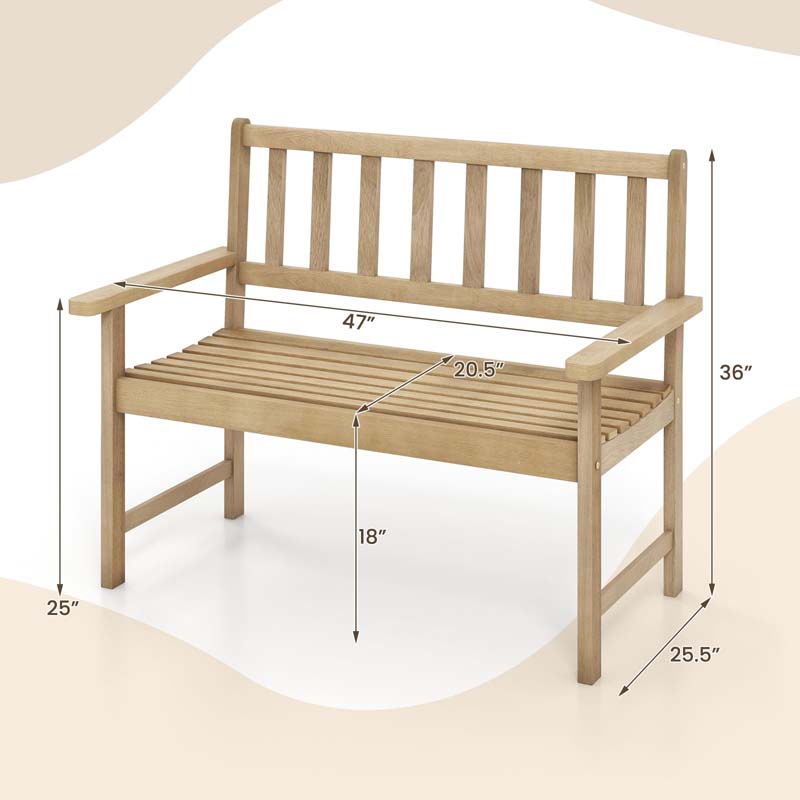 Eletriclife Outdoor Teak Wood Garden Bench 2-Person with Backrest and Armrests