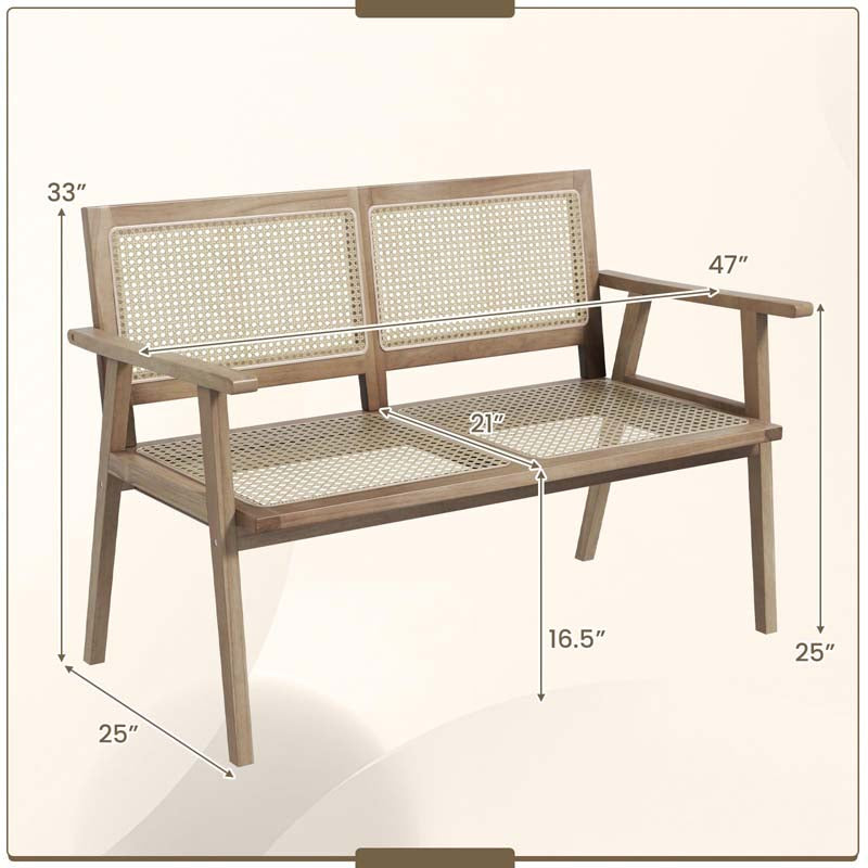 Eletriclife Outdoor Teak Wood Garden Bench with Rattan Armrests Backrest