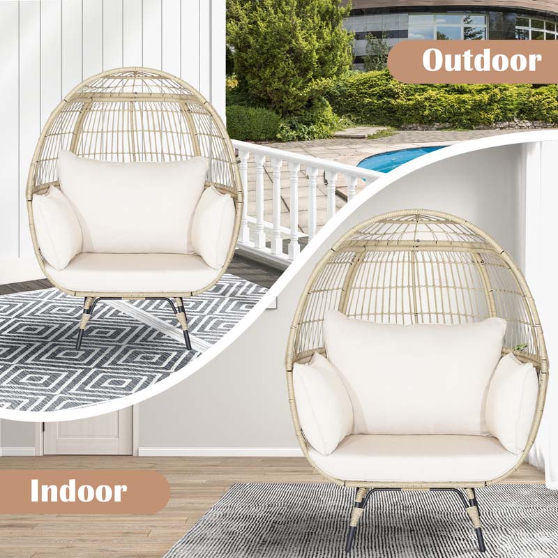 Eletriclife Oversized Patio Rattan Egg Lounge Chair with 4 Cushions