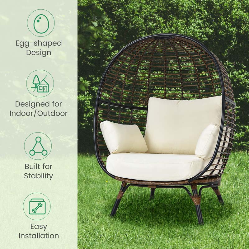 Eletriclife Oversized Patio Rattan Egg Lounge Chair with 4 Cushions